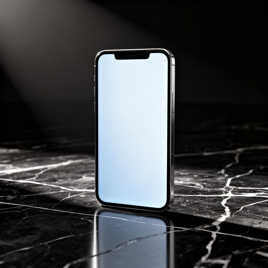 Smartfon na ciemnym marmurze — symbol landing page premium