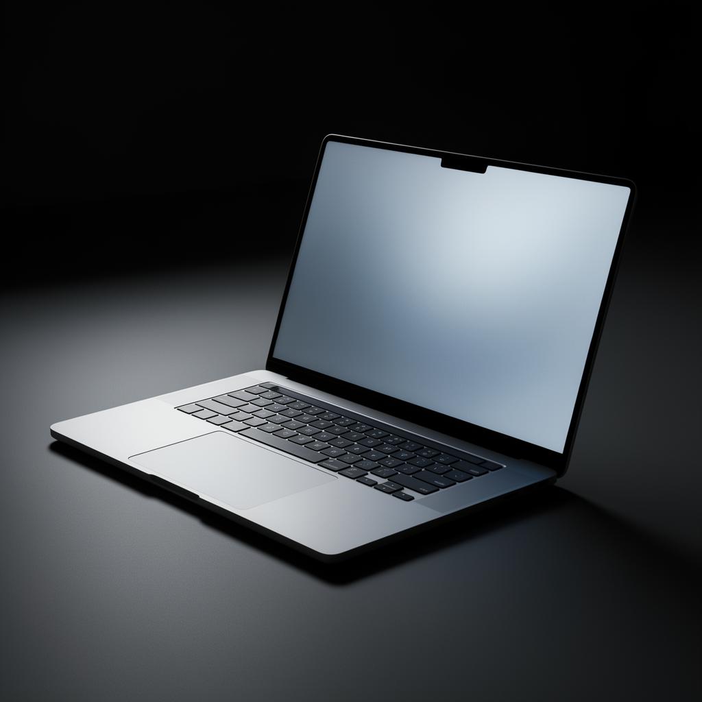 Nowoczesny laptop w studyjnym oświetleniu — symbol projektowania stron internetowych